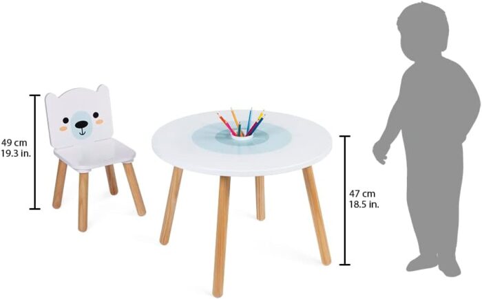 Janod Table and 2 Wooden Ice Floe Chairs