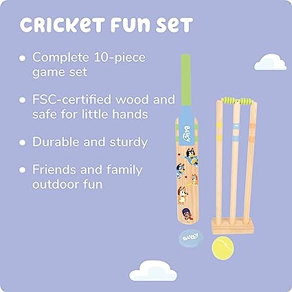 bluey wooden cricket set